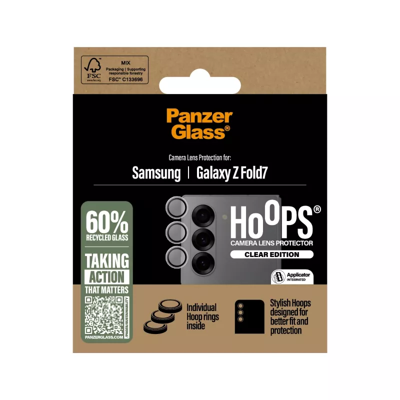 Kameras objektīva aizsargs PanzerGlass Hoops caurspīdīgs Samsung Galaxy Z Fold7 (rūdītais stikls, silikons)