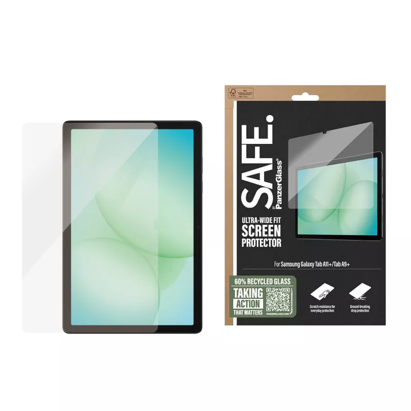 PanzerGlass SAFE. by ® ekrāna aizsargs Samsung Galaxy Tab A11+ | Tab A9+ | Ultra-Wide Fit