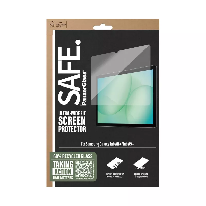 PanzerGlass SAFE. by ® ekrāna aizsargs Samsung Galaxy Tab A11+ | Tab A9+ | Ultra-Wide Fit