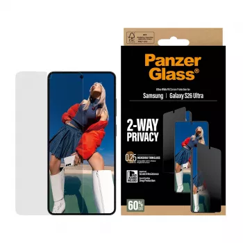 Ekrāna aizsargs PanzerGlass 2-Way Privacy Samsung Galaxy S26 Ultra — PET privātuma filtrs, EasyAligner, 1 gab.
