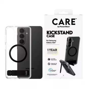PanzerGlass CARE™ by ® vāciņš Transparent w. Melns Kickstand & Qi Samsung Galaxy S26+