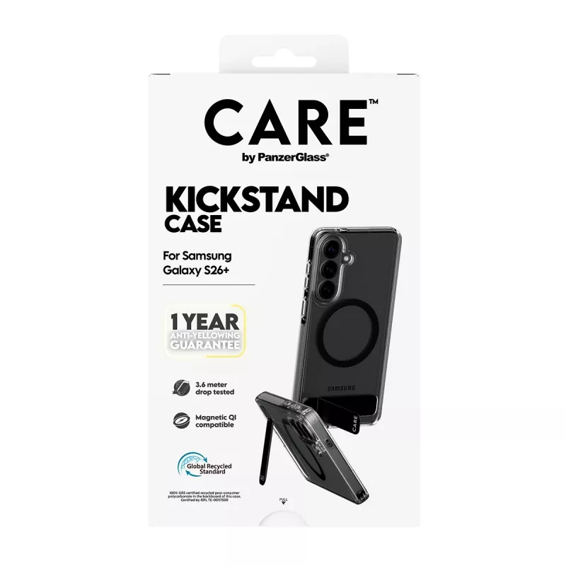 PanzerGlass CARE™ by ® vāciņš Transparent w. Melns Kickstand & Qi Samsung Galaxy S26+