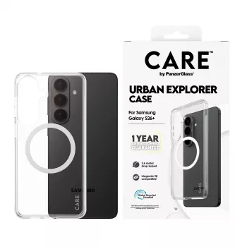 Aizsargapvalks PanzerGlass CARE Urban Explorer vāciņš Samsung Galaxy S26+ — caurspīdīgs, balts Qi saderīgs