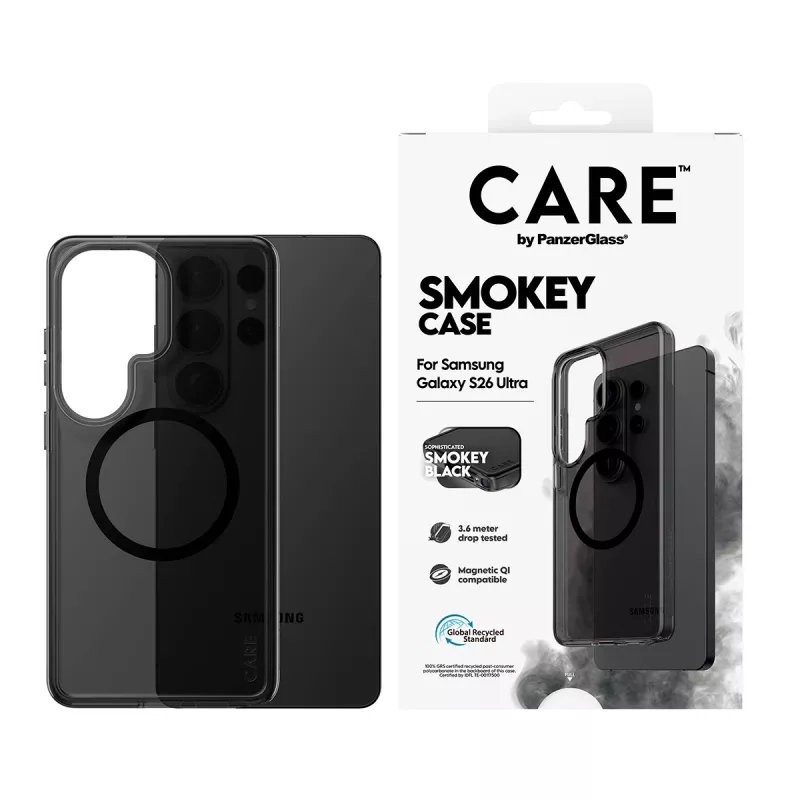 Aizsargapvalks PanzerGlass CARE Urban Explorer Case Smokey ar melnu Qi Samsung Galaxy S26 Ultra