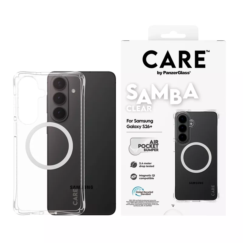 PanzerGlass CARE™ by ® Samba vāciņš Transparent w. balta Qi Samsung Galaxy S26+