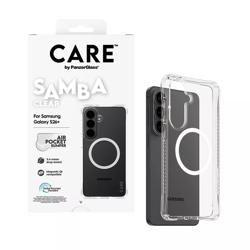 PanzerGlass CARE™ by ® Samba vāciņš Transparent w. balta Qi Samsung Galaxy S26+
