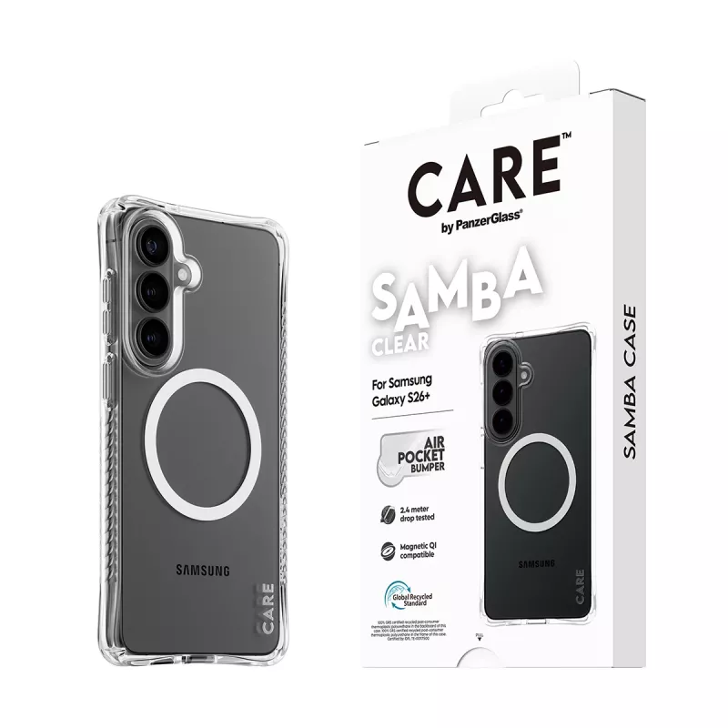 PanzerGlass CARE™ by ® Samba vāciņš Transparent w. balta Qi Samsung Galaxy S26+