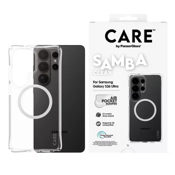 PanzerGlass CARE™ by ® Samba vāciņš Transparent w. balta Qi Samsung Galaxy S26 Ultra
