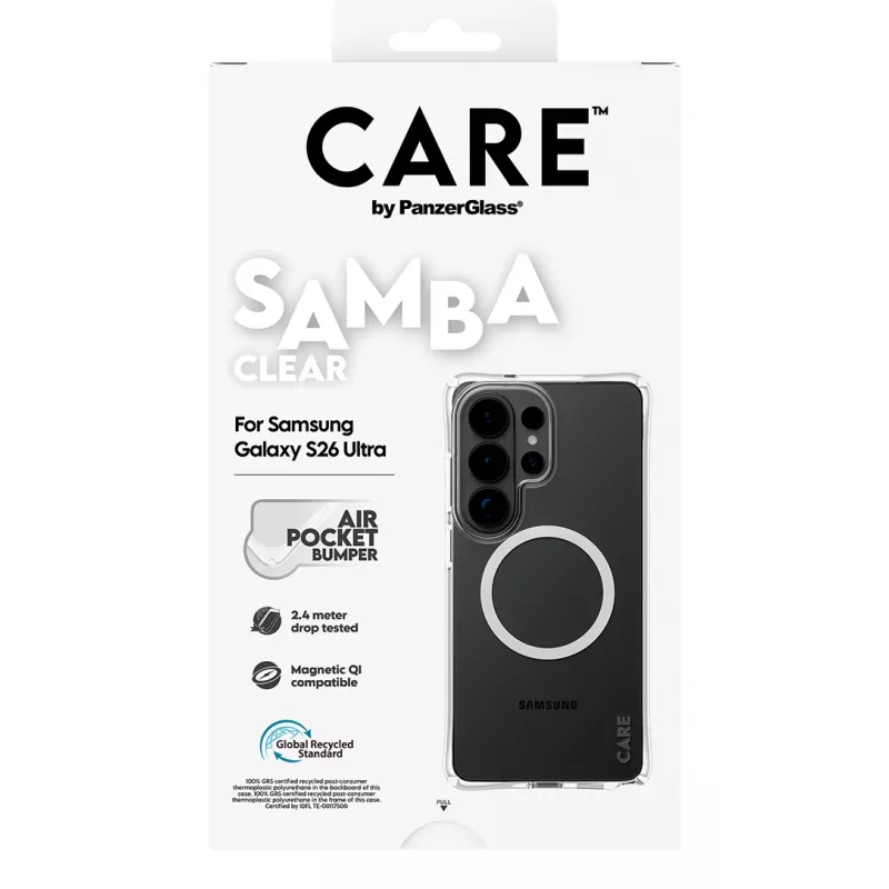 PanzerGlass CARE™ by ® Samba vāciņš Transparent w. balta Qi Samsung Galaxy S26 Ultra