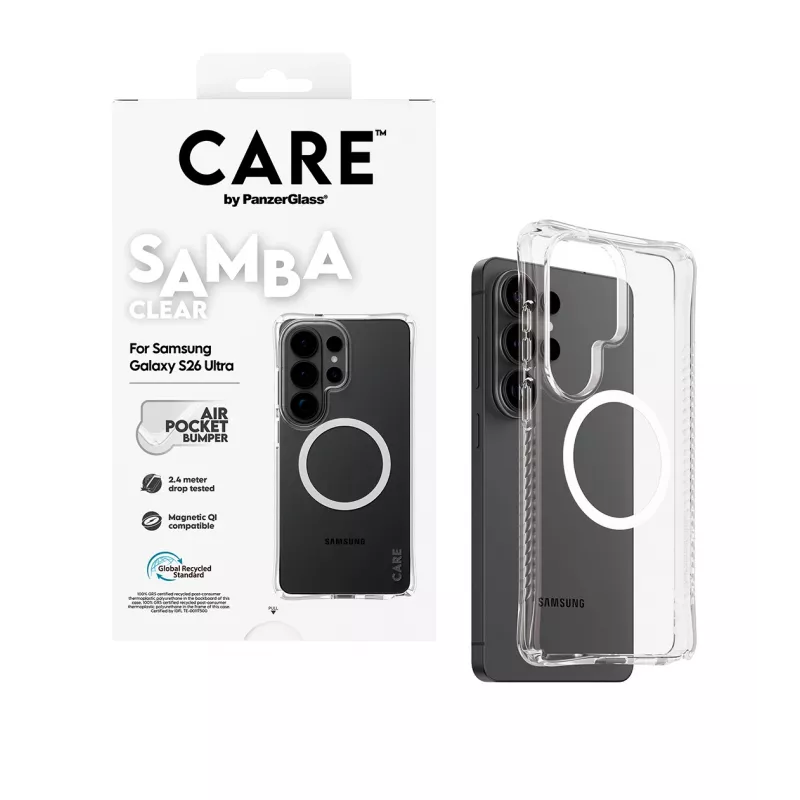 PanzerGlass CARE™ by ® Samba vāciņš Transparent w. balta Qi Samsung Galaxy S26 Ultra