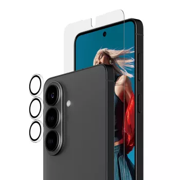 PanzerGlass ekrāna aizsarga komplekts Samsung Galaxy S26 — Hoops 2-in-1 Ultra-Wide Fit, rūdīta stikla + PET/silikona slāņi