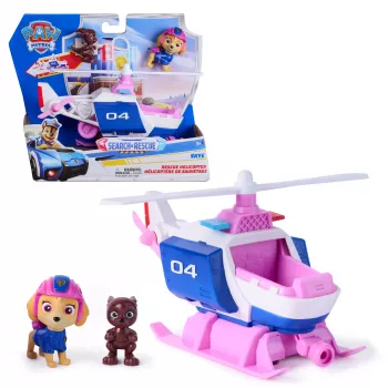 PAW Patrol : Meklēšana un glābšana, Skye glābšanas helikopters ar 2 figūriņām, varoņa helikoptera rotaļlieta ar atvilkšanas un palaišanas darbību, bērnu rotaļlietas zēniem un meitenēm no 3 gadu vecuma