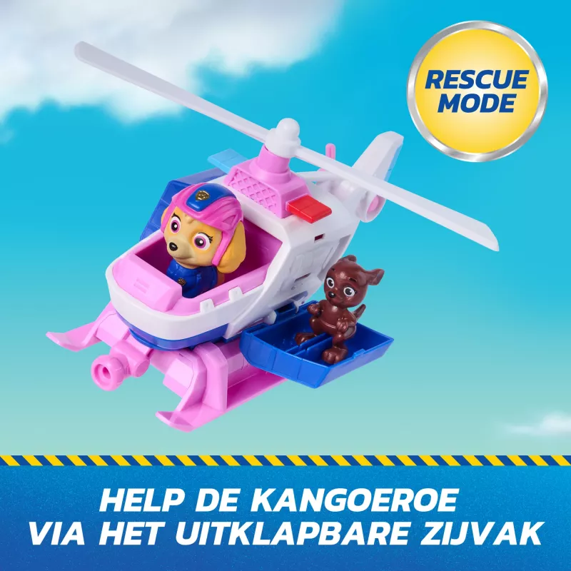PAW Patrol : Meklēšana un glābšana, Skye glābšanas helikopters ar 2 figūriņām, varoņa helikoptera rotaļlieta ar atvilkšanas un palaišanas darbību, bērnu rotaļlietas zēniem un meitenēm no 3 gadu vecuma