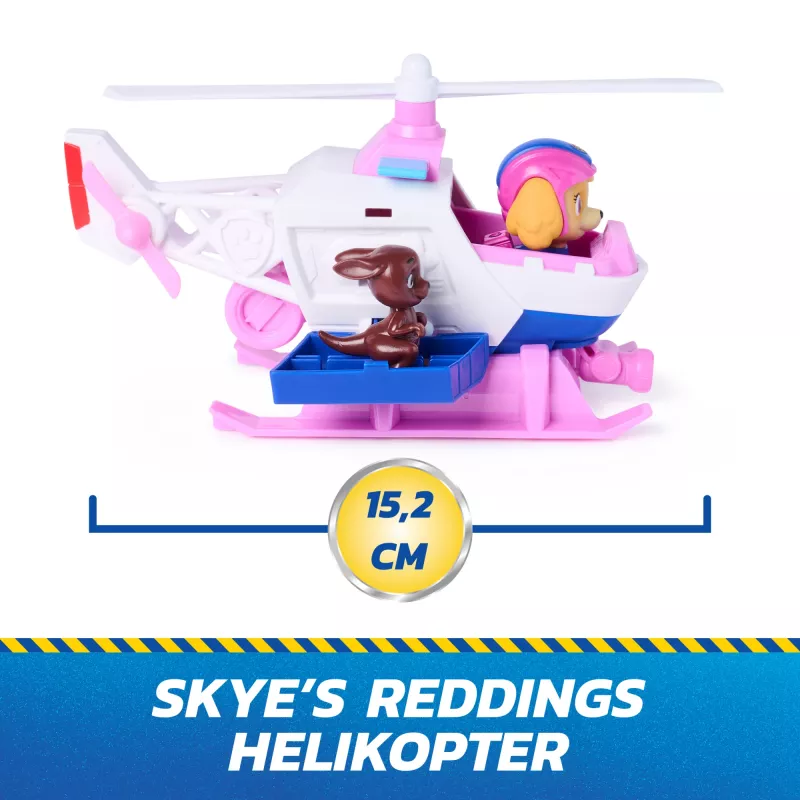 PAW Patrol : Meklēšana un glābšana, Skye glābšanas helikopters ar 2 figūriņām, varoņa helikoptera rotaļlieta ar atvilkšanas un palaišanas darbību, bērnu rotaļlietas zēniem un meitenēm no 3 gadu vecuma