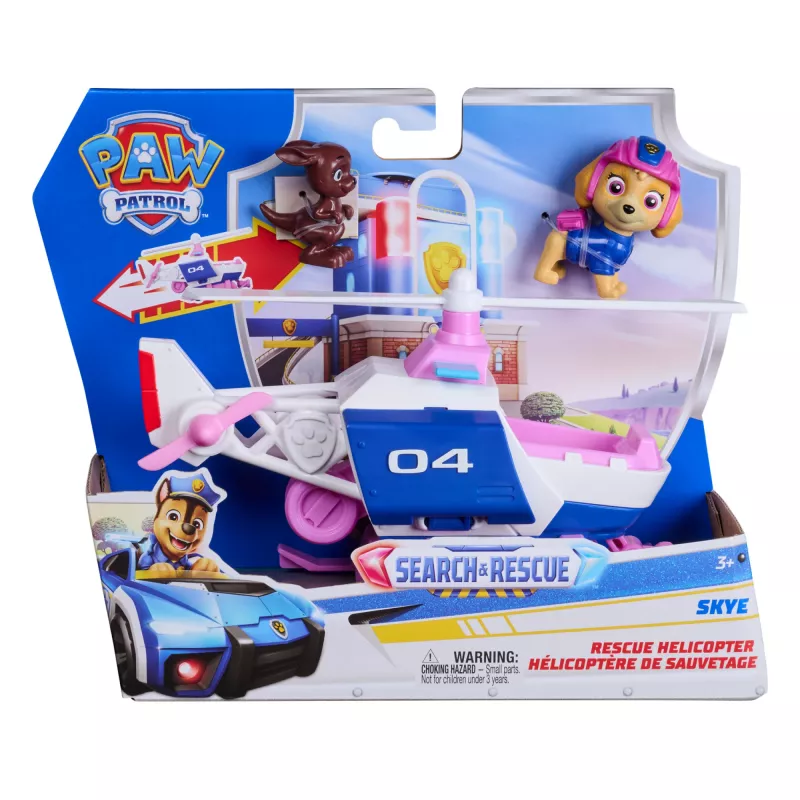 PAW Patrol : Meklēšana un glābšana, Skye glābšanas helikopters ar 2 figūriņām, varoņa helikoptera rotaļlieta ar atvilkšanas un palaišanas darbību, bērnu rotaļlietas zēniem un meitenēm no 3 gadu vecuma
