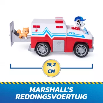 PAW Patrol : Search & Rescue, Marshall Rescue Responder Vehicle ar 2 figūriņām, rotaļu kravas automašīna ar atvilkšanas un palaišanas darbību, bērnu rotaļlietas zēniem un meitenēm no 3 gadu vecuma