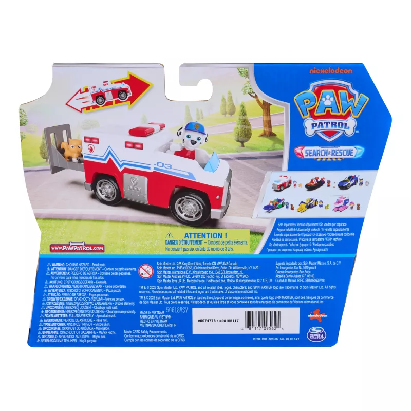 PAW Patrol : Search & Rescue, Marshall Rescue Responder Vehicle ar 2 figūriņām, rotaļu kravas automašīna ar atvilkšanas un palaišanas darbību, bērnu rotaļlietas zēniem un meitenēm no 3 gadu vecuma