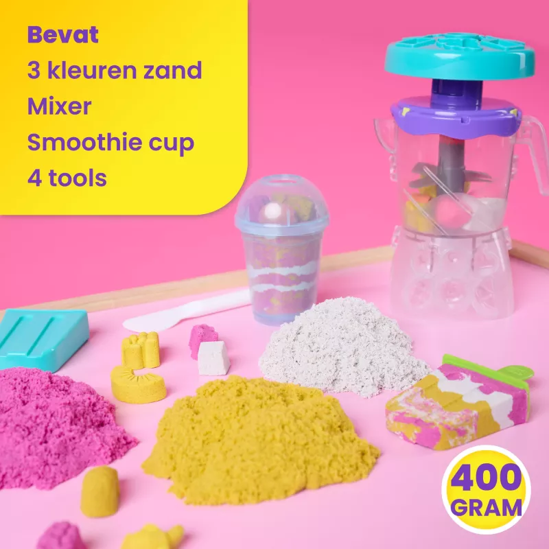 Kinetic Sand, Smoothie Mixer rotaļu komplekts, Lieldienu groziņa pildījums, ietver 14 oz formējamas rotaļu smiltis, instrumentus un saldējuma formiņu, rotaļu pārtikas rotaļlieta