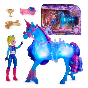 Unicorn Academy, Train & Glow Light-up River Unicorn ar Isabel, Lieldienu dāvanu ideja, lelles un vienradžu rotaļlietas meitenēm, ietver 3 treniņu piederumus