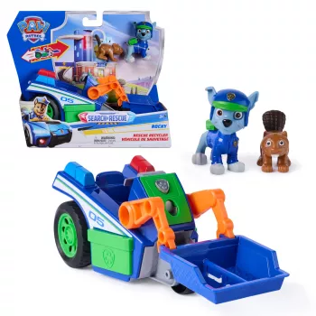 PAW Patrol : Search & Rescue, Rocky Rescue Recycler transportlīdzeklis ar 2 figūrām, rotaļu auto ar atvilkšanas darbību, bērnu rotaļlietas zēniem un meitenēm no 3 gadiem