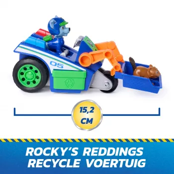 PAW Patrol : Search & Rescue, Rocky Rescue Recycler transportlīdzeklis ar 2 figūrām, rotaļu auto ar atvilkšanas darbību, bērnu rotaļlietas zēniem un meitenēm no 3 gadiem