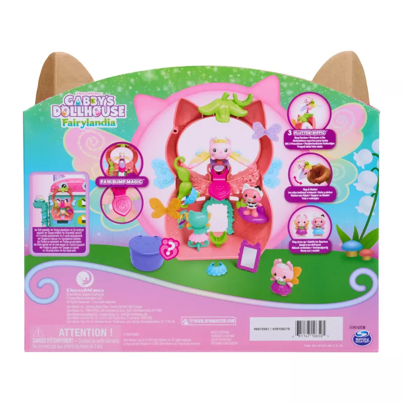 Gabby's Dollhouse Fairylandia, Kitty Fairy’s Flutter-riffic Playset ar 12 daļām un ekskluzīvu Flutter-riffic gredzenu, bērnu rotaļlietas meitenēm un zēniem no 3 gadu vecuma