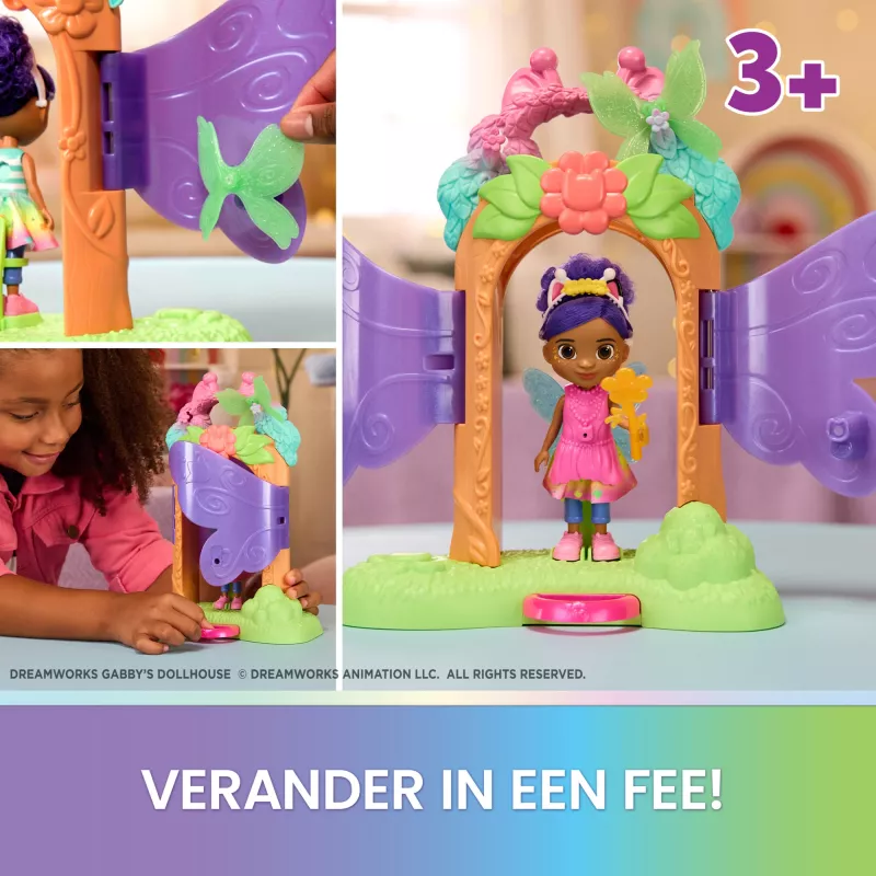 Gabby's Dollhouse Fairylandia, Burvju atklāšanas rotaļu komplekts ar pārveidošanās funkciju un leļļu mājas aksesuāriem, rotaļlietas meitenēm un zēniem no 3 gadu vecuma