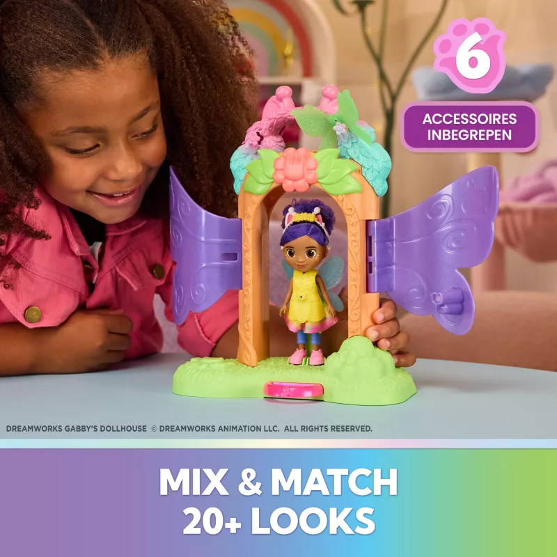 Gabby's Dollhouse Fairylandia, Burvju atklāšanas rotaļu komplekts ar pārveidošanās funkciju un leļļu mājas aksesuāriem, rotaļlietas meitenēm un zēniem no 3 gadu vecuma