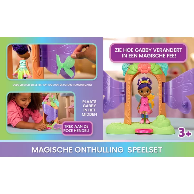 Gabby's Dollhouse Fairylandia, Burvju atklāšanas rotaļu komplekts ar pārveidošanās funkciju un leļļu mājas aksesuāriem, rotaļlietas meitenēm un zēniem no 3 gadu vecuma