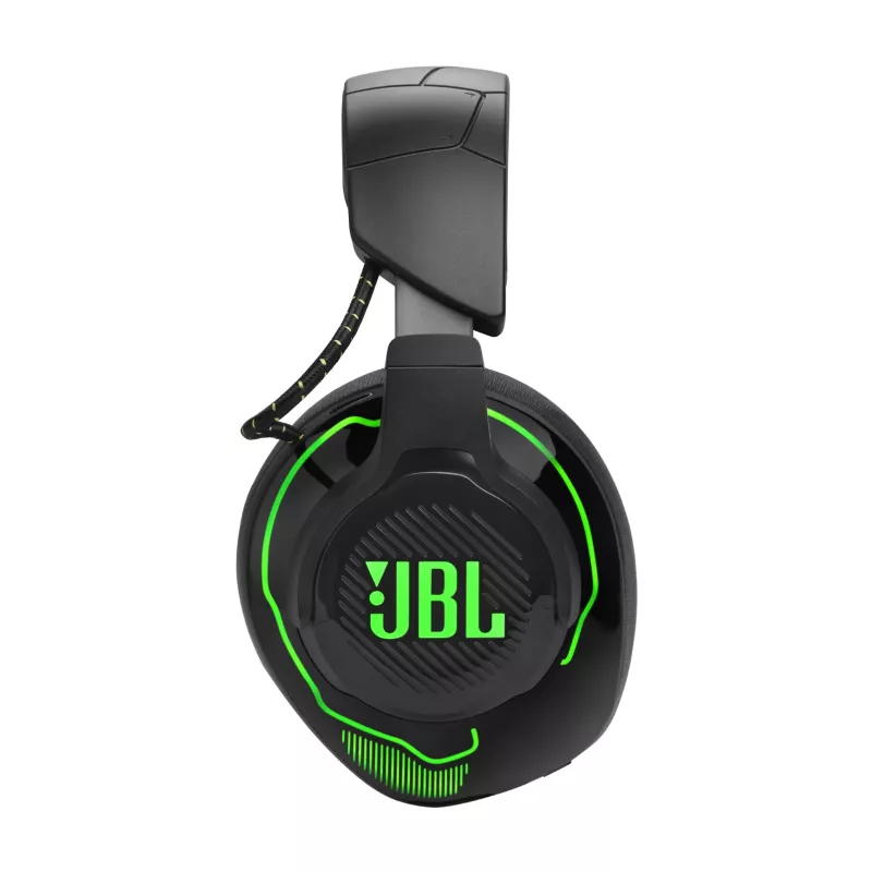 JBL Quantum 910X austiņas ar vadu un bezvadu savienojumu, galvas lentes tipa, spēlēm, USB Type-C, Bluetooth, melnas, zaļas