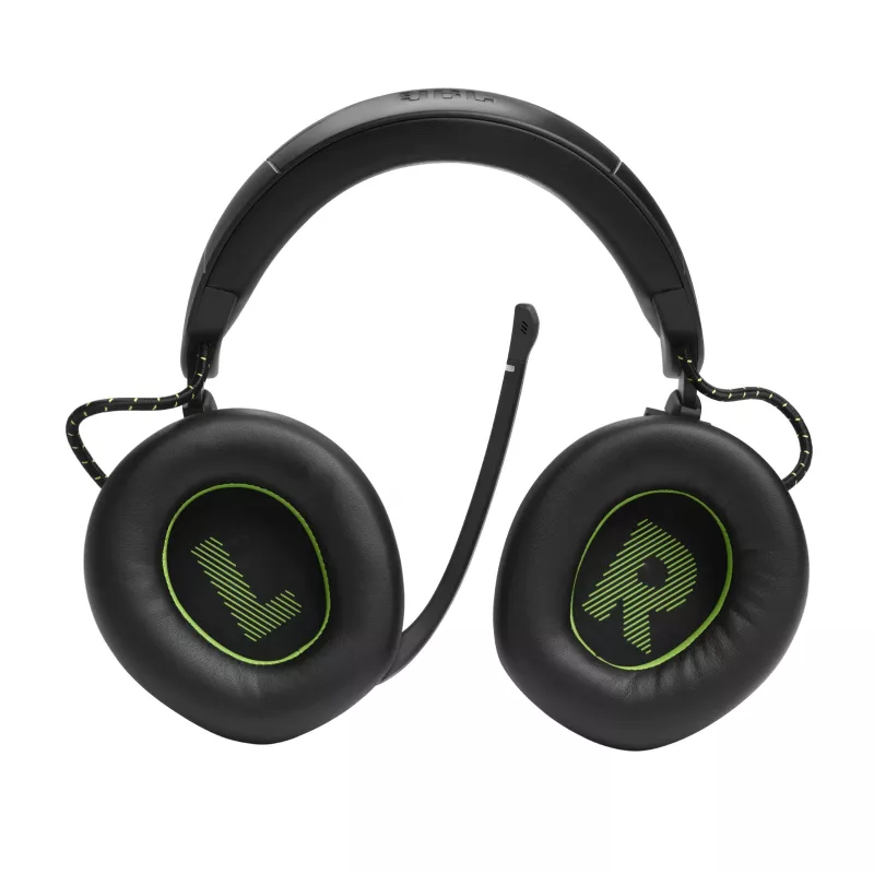 JBL Quantum 910X austiņas ar vadu un bezvadu savienojumu, galvas lentes tipa, spēlēm, USB Type-C, Bluetooth, melnas, zaļas
