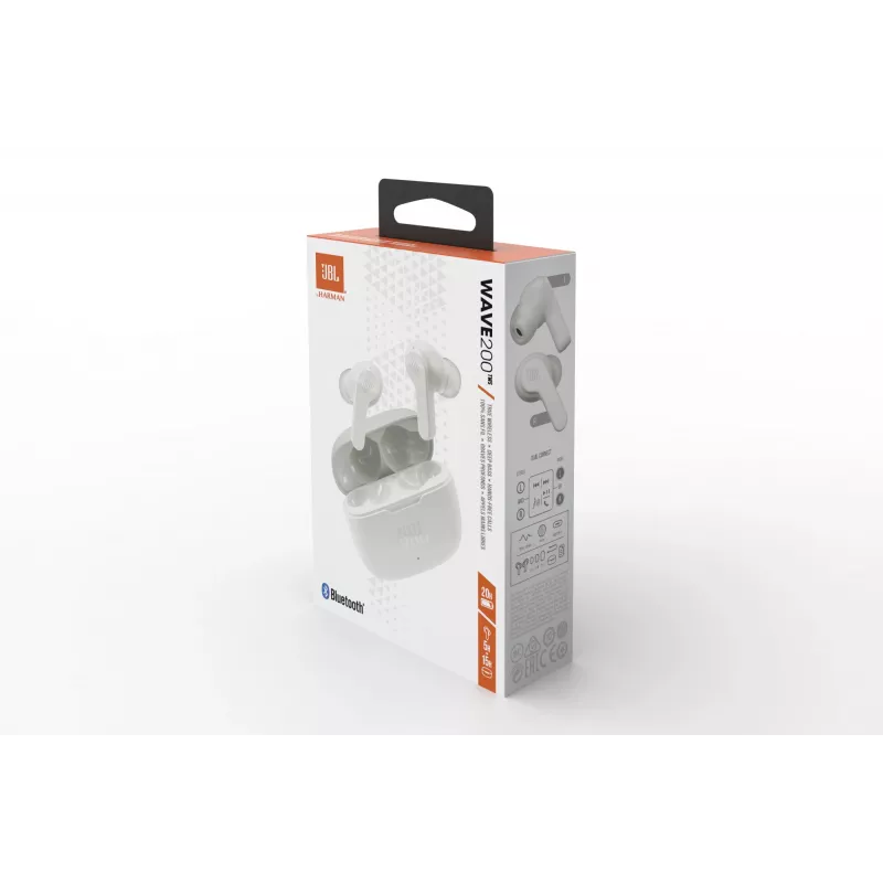 JBL Wave 200 TWS BALTS, Bezvadu, 20 - 20000 Hz, Mūzika, 48 g, Austiņas, Balts