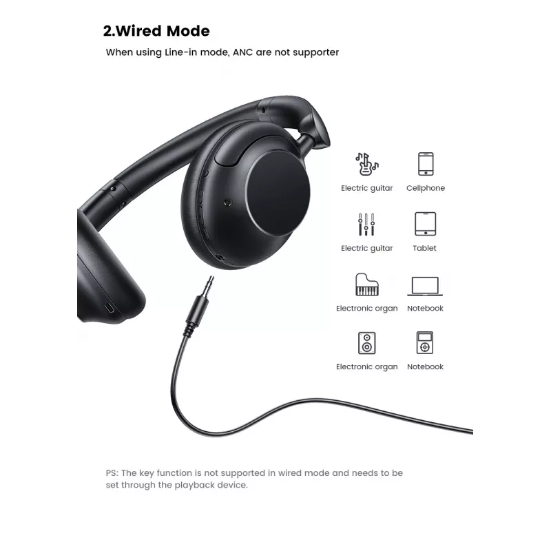 Ugreen HiTune Max5 austiņas ar vadu un bezvadu tehnoloģiju galvas lentes lietošanai zvaniem un mūzikai Bluetooth, melnas