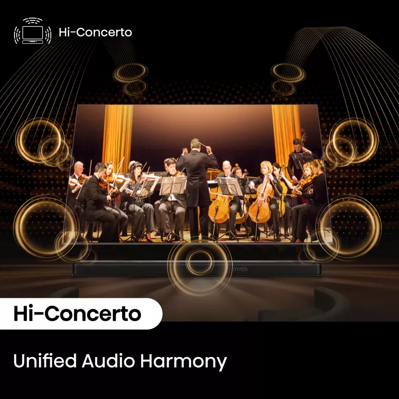 Soundbar Hisense AX5140Q 5.1.4 Dolby Atmos, 600 W RMS, bezvadu zemfrekvenču skaļrunis 280 W, melns