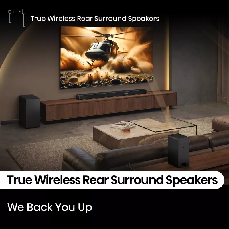 Soundbar Hisense AX5140Q 5.1.4 Dolby Atmos, 600 W RMS, bezvadu zemfrekvenču skaļrunis 280 W, melns