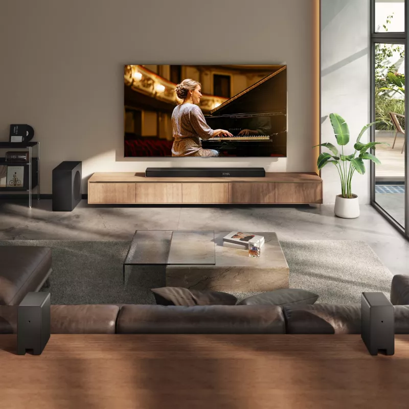 Soundbar Hisense AX5140Q 5.1.4 Dolby Atmos, 600 W RMS, bezvadu zemfrekvenču skaļrunis 280 W, melns