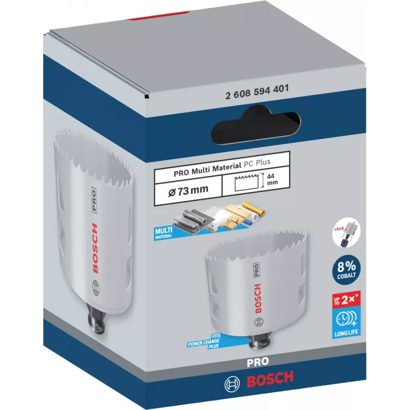 Bosch PRO Multi Material PC Plus, 44/73 mm, Viens, Urbja stiprinājums, Drywall, Metāls, Krāsainais metāls, Plastmasa, Mīksts koks, Melns, Pelēks, Kobalta tērauds, Kobalta sakausējuma ātrgriezējtērauds (HSS-Co)