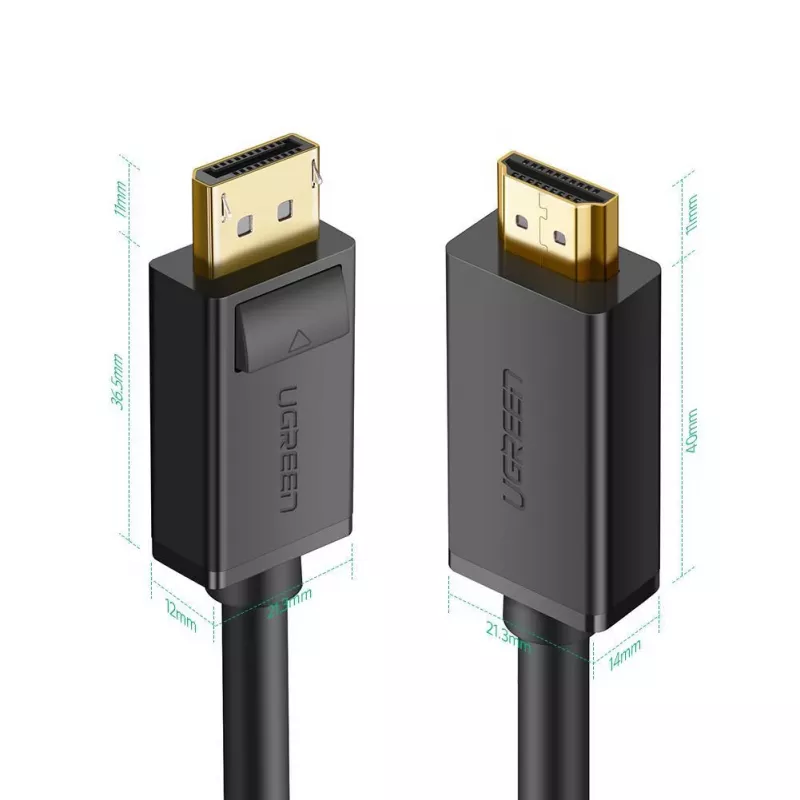 Ugreen 10202 video kabeļa adapteris 2 m DisplayPort HDMI Melns