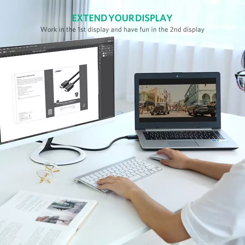 Ugreen 10202 video kabeļa adapteris 2 m DisplayPort HDMI Melns