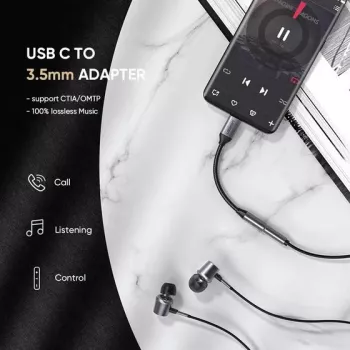 Mobilā tālruņa kabelis Ugreen 30632 USB C uz 3,5 mm, melns