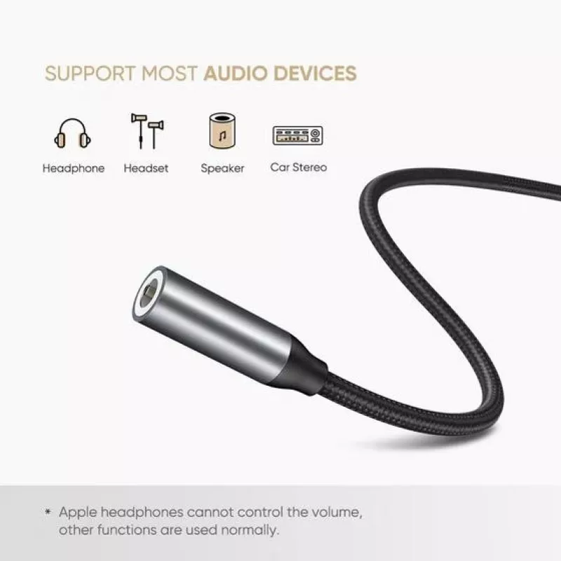 Mobilā tālruņa kabelis Ugreen 30632 USB C uz 3,5 mm, melns
