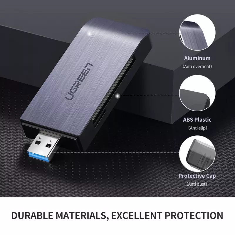 Karšu lasītājs UGREEN 50541 USB 3.2 Gen 1 (3.1 Gen 1) — CF, SD, MicroSD, Memory Stick, tērauda, 5000 Mbit/s