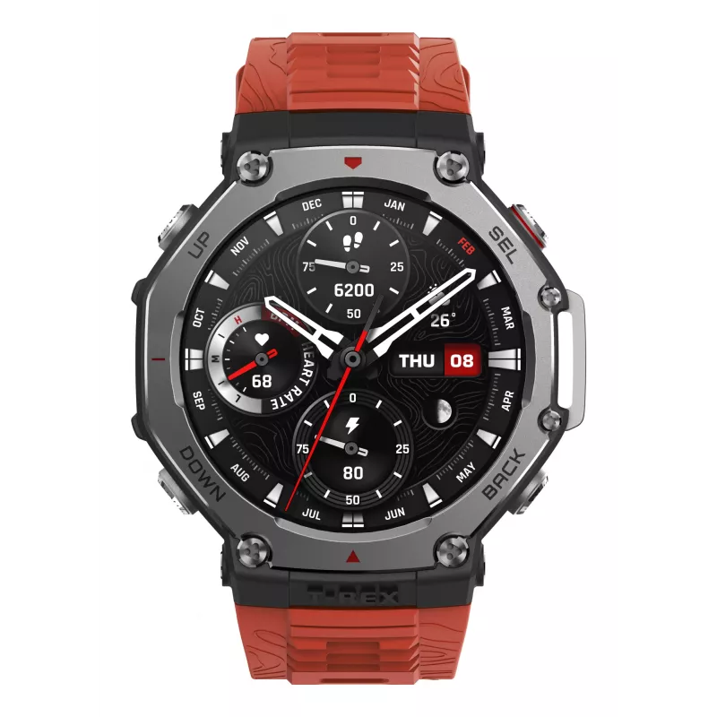 Amazfit T-Rex 3 Lava 3.81 cm (1.5 collas) AMOLED 48.5 mm Digitāls 480 x 480 pikseļi Skārienjutīgs Melns, Nerūsējošais tērauds GPS (satelīts)