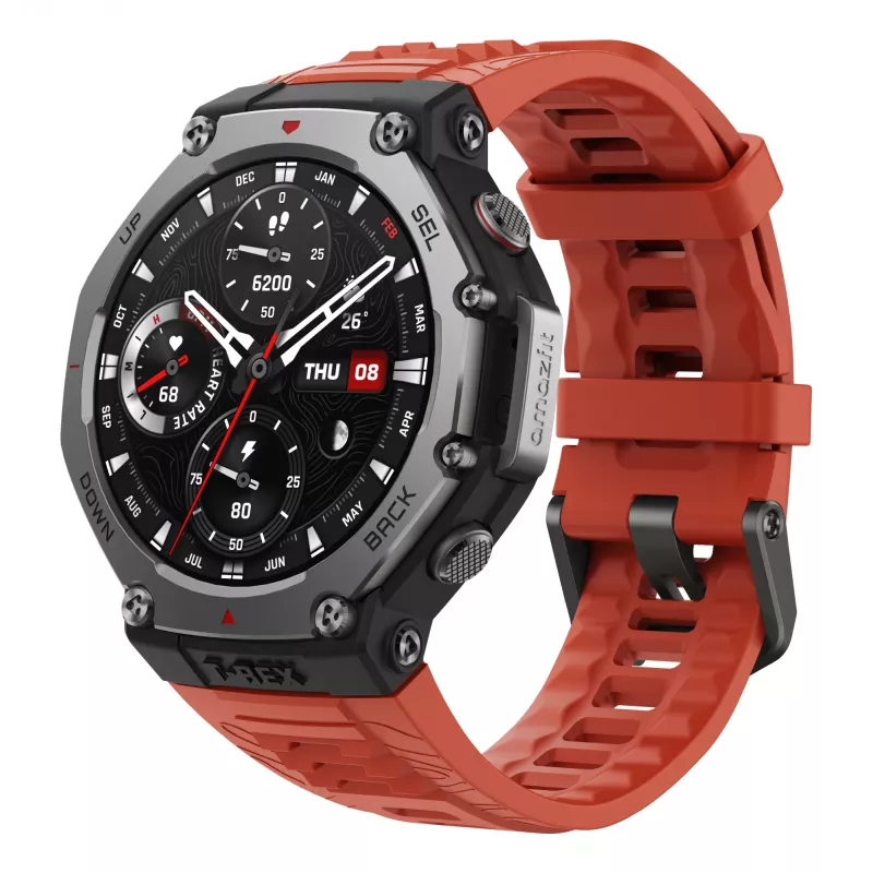 Amazfit T-Rex 3 Lava 3.81 cm (1.5 collas) AMOLED 48.5 mm Digitāls 480 x 480 pikseļi Skārienjutīgs Melns, Nerūsējošais tērauds GPS (satelīts)