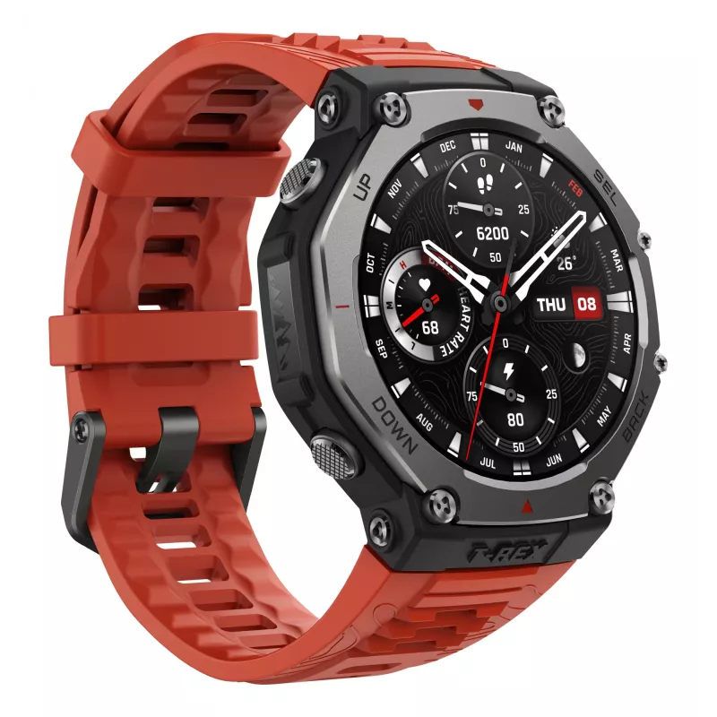Amazfit T-Rex 3 Lava 3.81 cm (1.5 collas) AMOLED 48.5 mm Digitāls 480 x 480 pikseļi Skārienjutīgs Melns, Nerūsējošais tērauds GPS (satelīts)