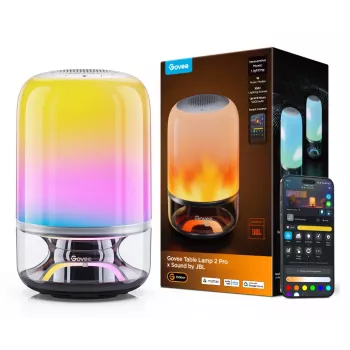 Galda lampa Govee H6020 Table Lamp 2 Pro Sound by JBL — RGBIC + silti balta, 600 lm, Wi‑Fi & Bluetooth, 5200 mAh