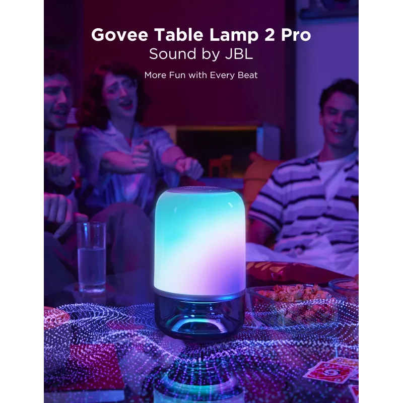 Galda lampa Govee H6020 Table Lamp 2 Pro Sound by JBL — RGBIC + silti balta, 600 lm, Wi‑Fi & Bluetooth, 5200 mAh