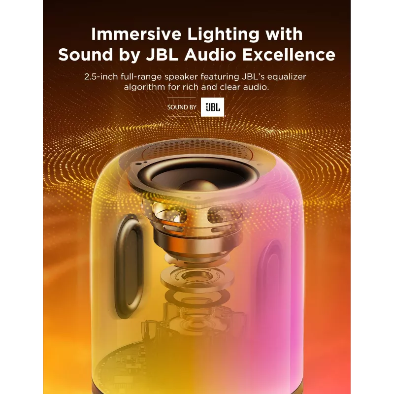 Galda lampa Govee H6020 Table Lamp 2 Pro Sound by JBL — RGBIC + silti balta, 600 lm, Wi‑Fi & Bluetooth, 5200 mAh