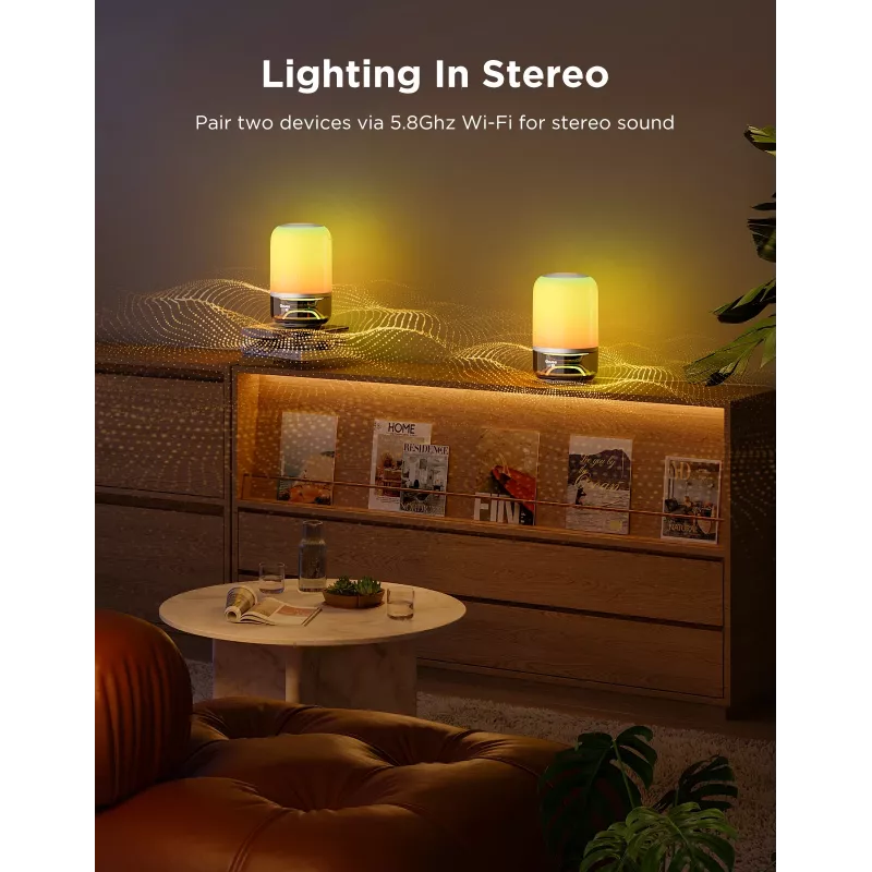 Galda lampa Govee H6020 Table Lamp 2 Pro Sound by JBL — RGBIC + silti balta, 600 lm, Wi‑Fi & Bluetooth, 5200 mAh