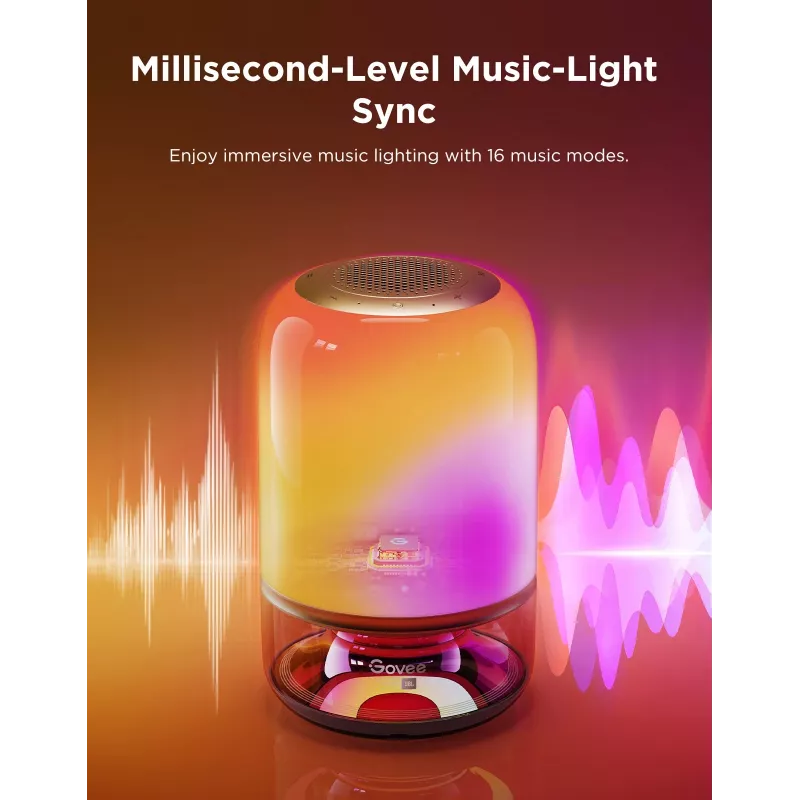 Galda lampa Govee H6020 Table Lamp 2 Pro Sound by JBL — RGBIC + silti balta, 600 lm, Wi‑Fi & Bluetooth, 5200 mAh